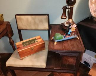 Antique Telephone Stand - For you young people this is where you would sit and talk on the phone.
