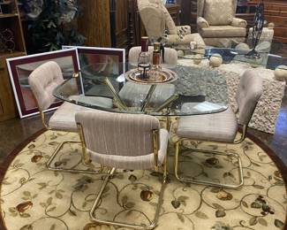 c.1980's, Postmodern, CHROMCRAFT JACKS PEDESTAL Glass Top Dining Set - 5 Pieces