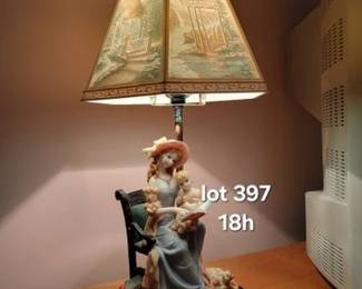 Resin figure lamp with decorative shade