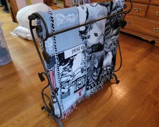 Iron quilt rack and throws