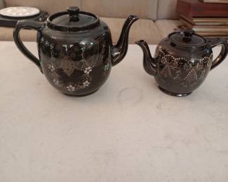 REDWARE HAND PAINTED TEAPOTS 