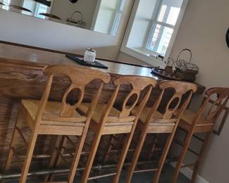 4 wooden bar stools rush seats
