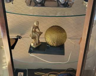 art deco curio, glass shelves, 