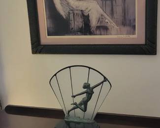 Louis Icart print, Deco style mantle lamp