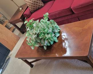 walnut art deco styled coffee table, 2 end tables