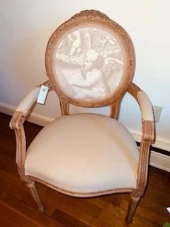 Charming French armchair with linen seat and back.