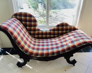 Delightful daybed....lounge chair, 19thc, newly upholstered..