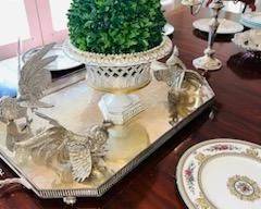 dining room table with crosshatch veneer inlay.  Extraordinarily nice.