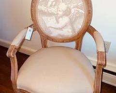 Charming French armchair with linen seat and back.