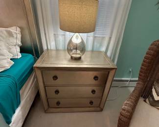 MATCHED PAIR OF THREE DRAW NIGHTSTANDS-SLIGHTLY USED CONDITION FROM PIER ONE IMPORTS 2 OF 2. MATCHED PAIR OF CONTEMPORARY MODERN LAMPS 2 OF 2