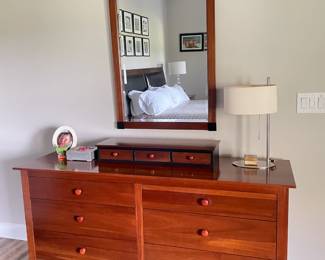 Ethan Allen American Impressions dresser, jewelery box & mirror. Also, chest of drawers & two night stands.