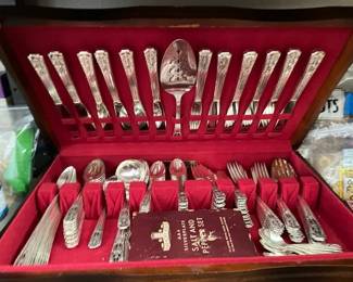 Harmony House Classic Filigree silver plate flatware from 1937. In original branded box with salt and pepper.