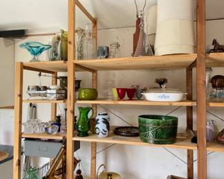 Miscellaneous: Wood retro lamp, California pottery planter, Kosta Boda glass vase, etc.