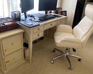 SHABBY CHIC DESK AND 2 FILE CABINETS          WHITE OFFICE CHAIR