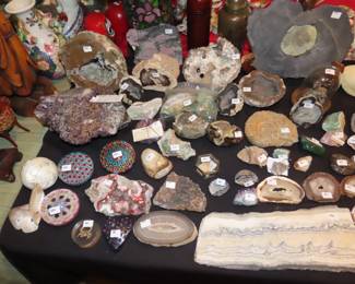 paperweights, geodes, shells, fossils rocks.