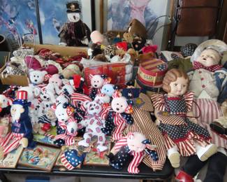 Patriotic dolls and Beanie Babies.