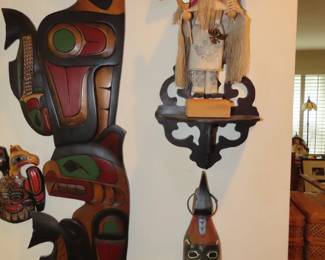 Alaskan art work. and Thunderbird Kachina.