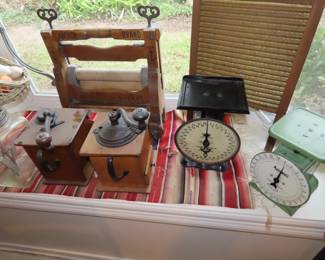 Multiple sets of scales and weights, Washboard and mangle.