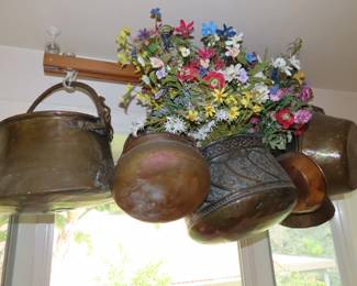 Hanginh copper pots.