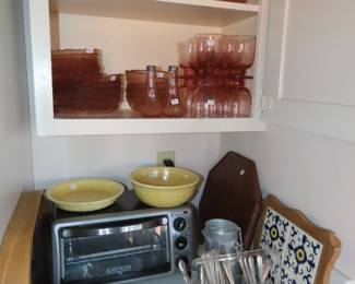 Pink Depression glass.