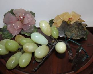 Jade and other semi precious stone fruits and flowers.