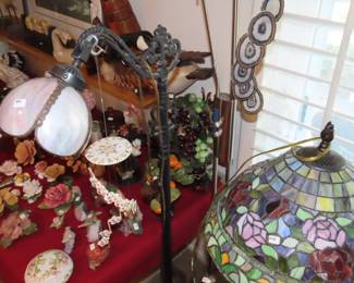 Tiffany style table and floor lamps.