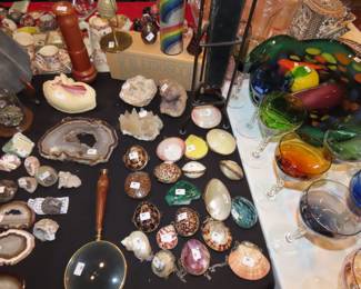 paperweights, geodes, shells, fossils rocks.