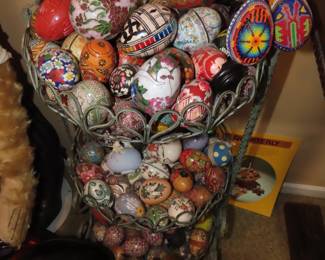 Hundreds of decorated eggs.