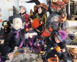 Collection of Halloween witches and dolls.