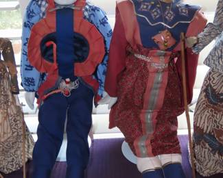  Wayang Golek puppets. Indonesian Rod Stick Folk Art