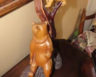 Hand carved bear sculpture.
