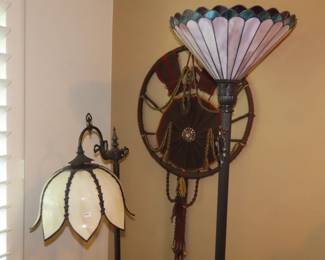 Tiffany style table and floor lamps.