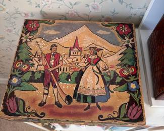 Vintage German wooden box with paper cover 11" x 12"