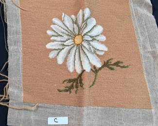 Needlepoint Lot C: Large daisy with tan background 14"W