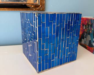 Mosaic glass-on-glass tissue box holder, minor chips, including on one corner, very heavy