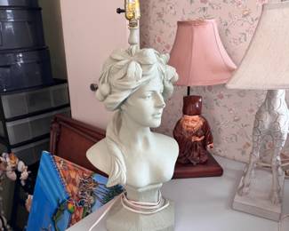 Plaster bust lamp, heavy, has a chip on the nose but could be repaired, lamp could be painted, 24"H