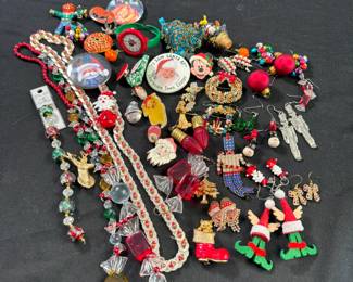 Jewelry Lot#33 group of Halloween and Christmas pins, necklaces, earrings