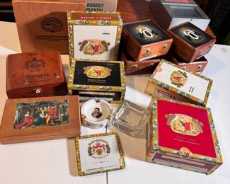 Box Lot#92 cigar boxes and ashtrays