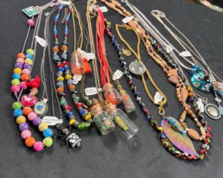 Jewelry Lot#12: Beaded necklaces, bottle pendants on chain