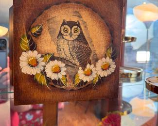 Hinged box with hand-painted owl and daisies 6" x 6"