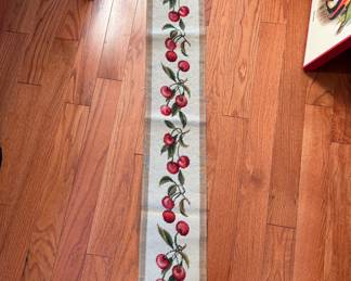 Needlepoint Lot G: banner with cherries, cream background 40"L x 6"W