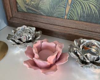 Ceramic pink and silver color votive candle holders