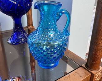Blue hobnail small pitcher 4"