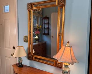 Entryway mirror with ornate gold plastic frame 38" x 25"