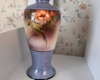 Vintage Japan vase with bird on rose branch 8"H