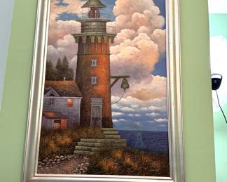 Large lighthouse painting on canvas by A. Lyle Foon/Forn  40" x 28"