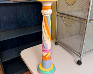Partially-painted wooden pillar candle holder 18"