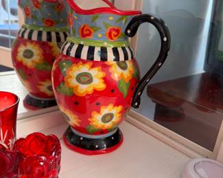 Ceramic floral pitcher 9"