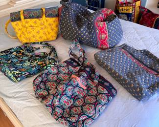 Vera Bradley slate blue 18"W duffle and a variety of medium purses with some wear