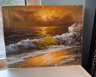 Seascape oil painting on canvas by W. Sherman, some wear to canvas 16" x 20"